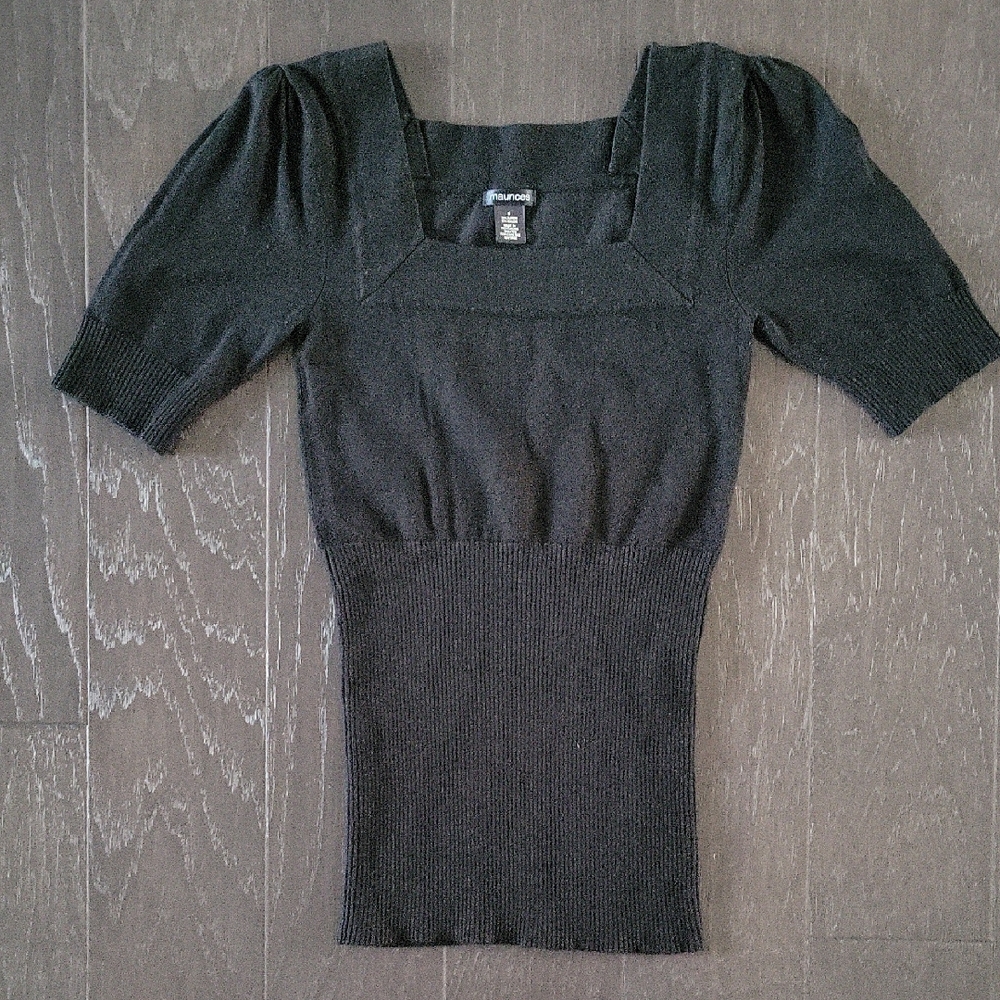 Maurices Black Puff Sleeve Ribbed Sweater...with STRETCHY Waist
